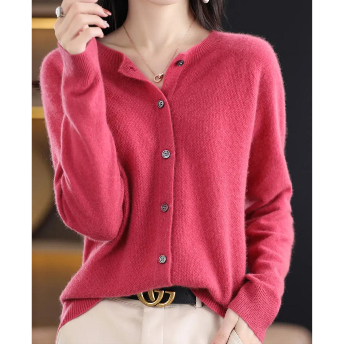 Elyse - 100% Pure Merino Wol Dames O-hals Cardigan Kasjmier Trui