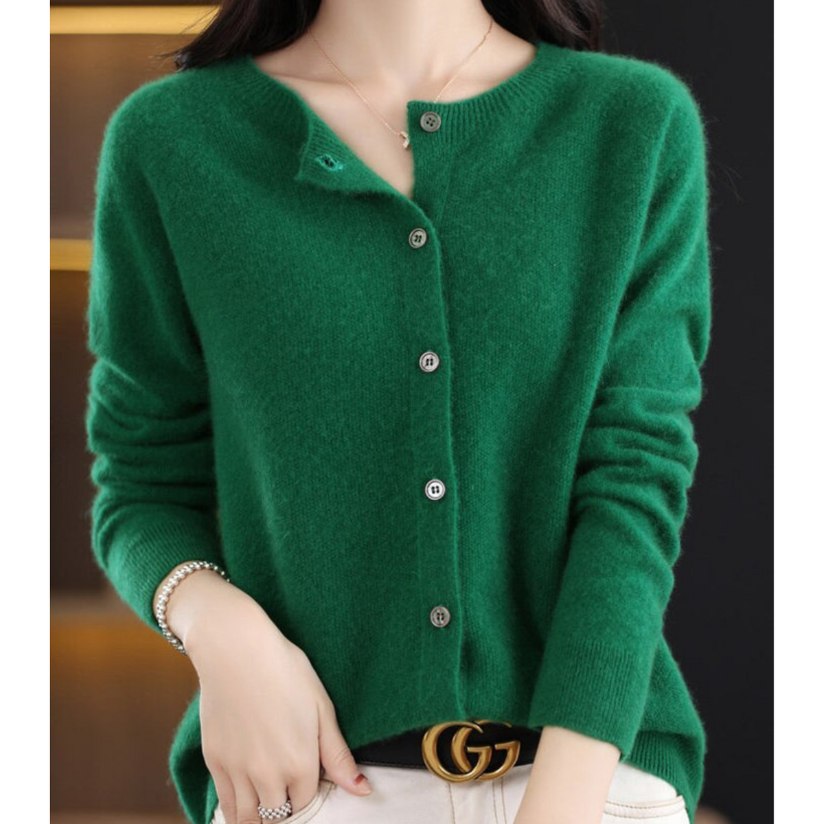 Elyse - 100% Pure Merino Wol Dames O-hals Cardigan Kasjmier Trui