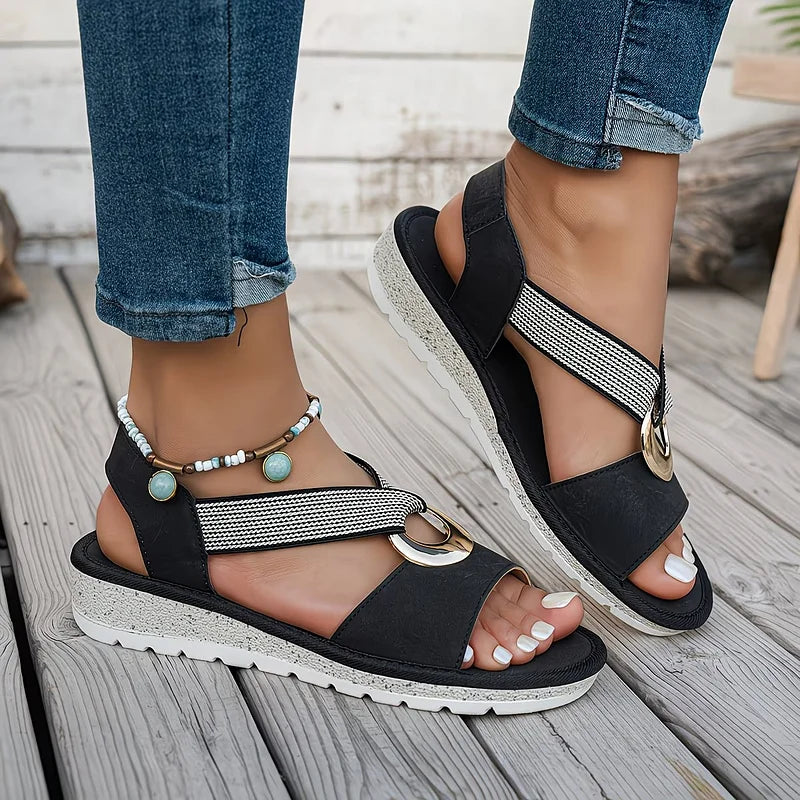 Elarossa - Dames orthopedische sandalen met elastische band en gouden detail