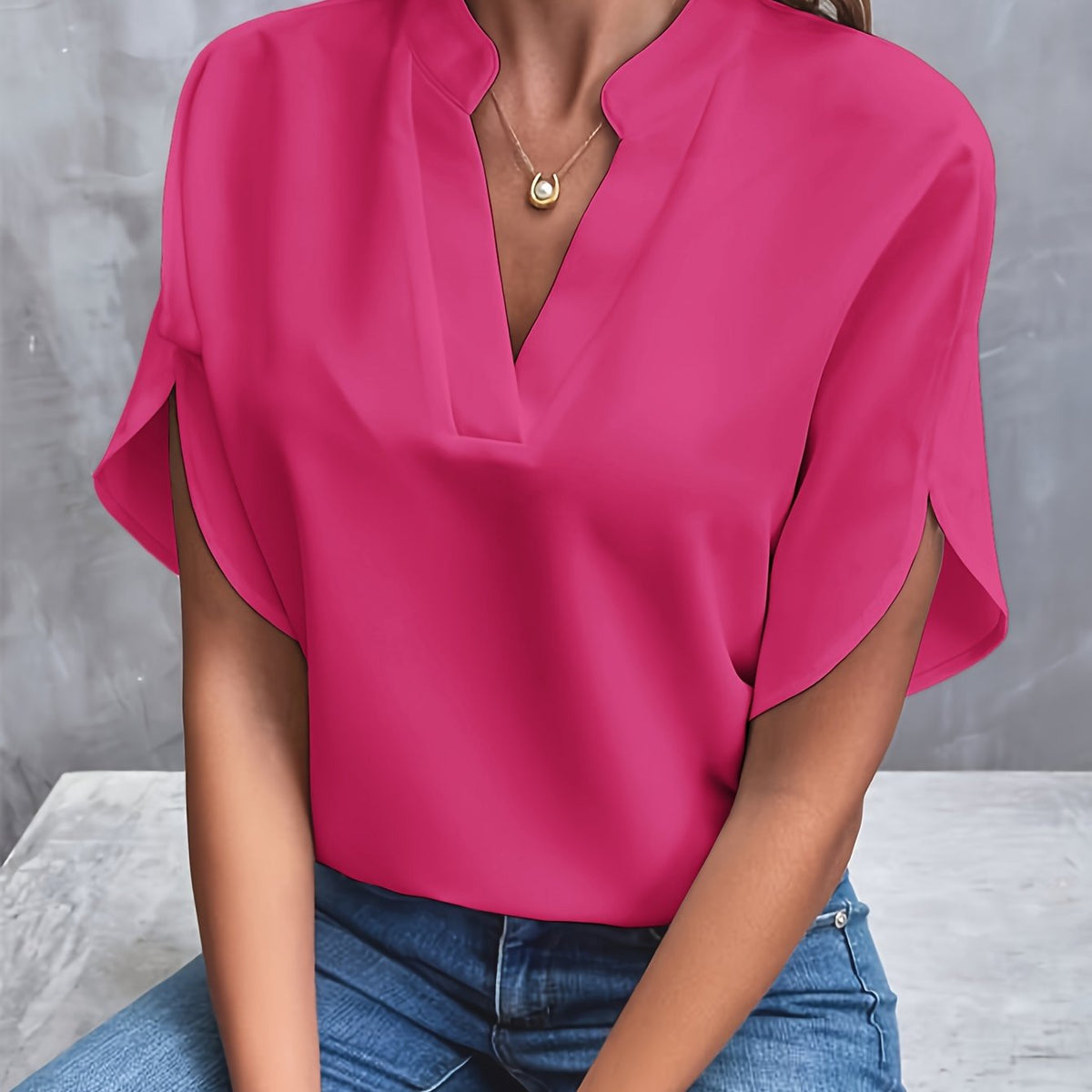 Kiana - Blouse Unicolore met Col en V