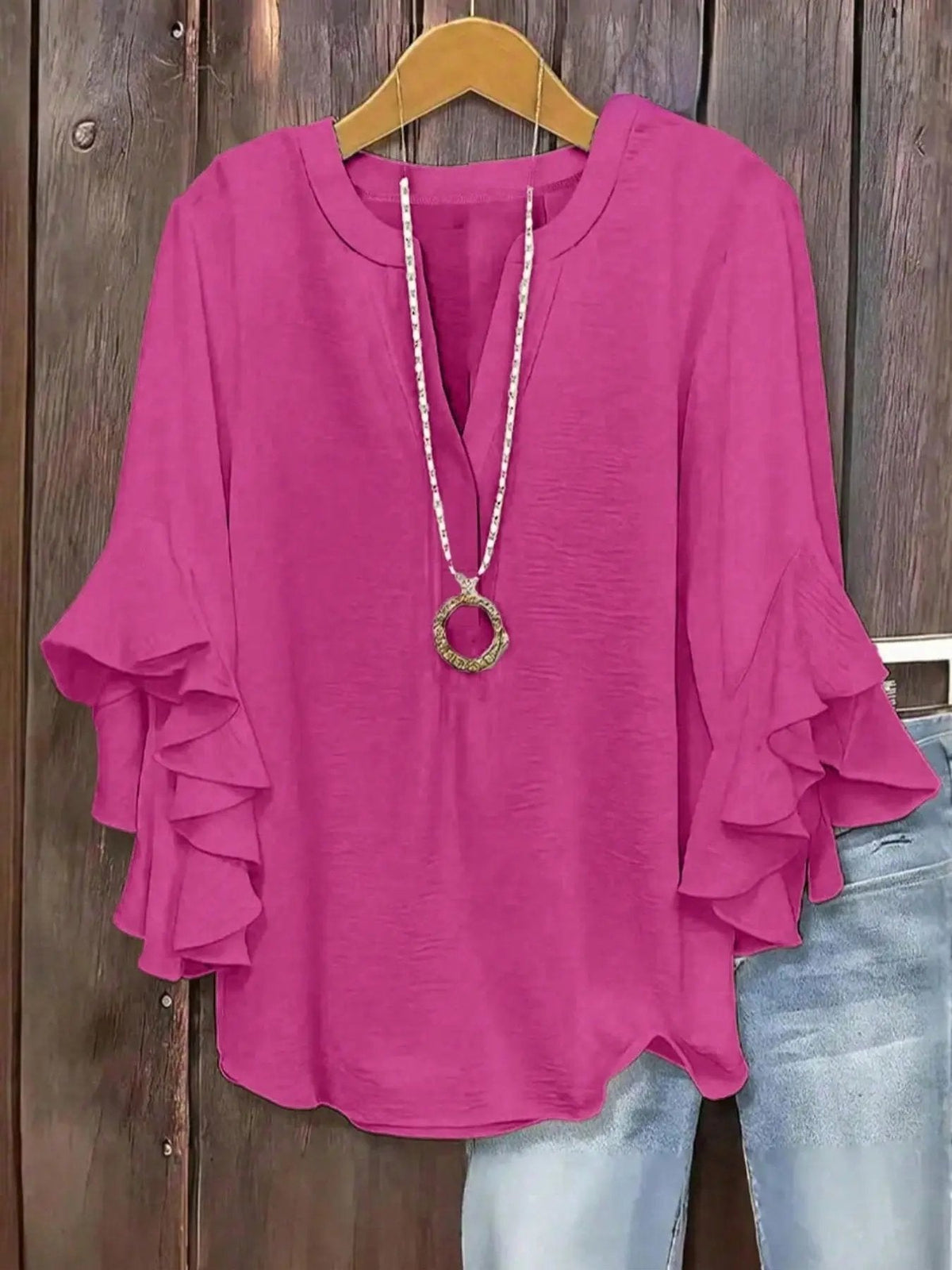Horiana - Blouse voor vrouwen in grote maten met volantmouwen en V-hals
