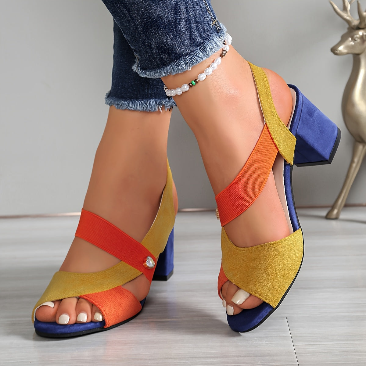 Elyvora - Dames orthopedische sandalen met gekleurde blokhak en kruislings banden