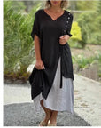 Amabel - Asymmetrische tweedelige jurk met korte mouwen
